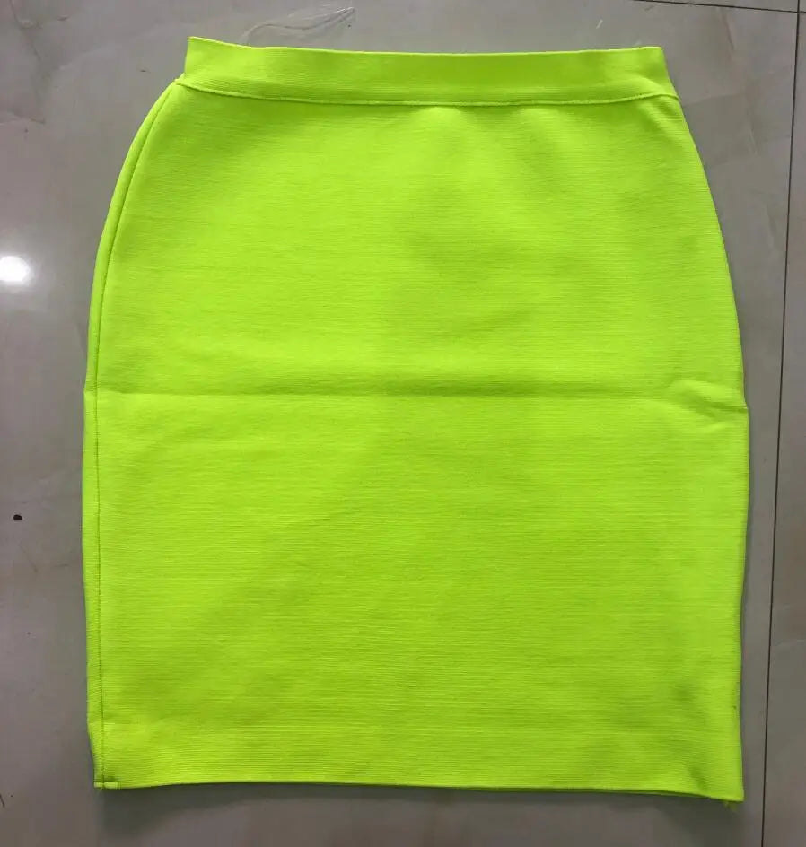 Wholesale Shipping Candy Color Sexy Women Bodycon Mini Bandage Skirt 2021 Designer Fashion Black Pencil Skirt Faldas 43cm Neon Green