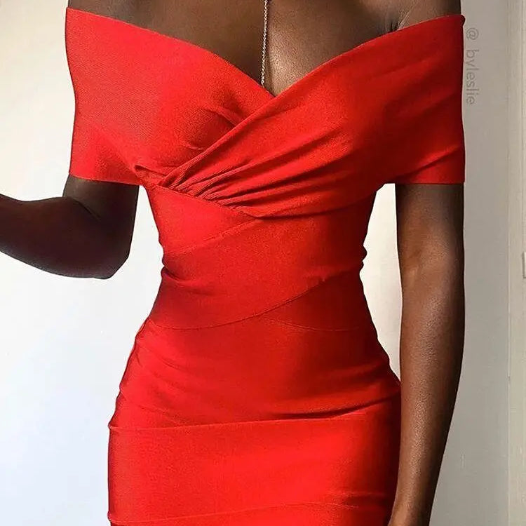 New Summer Women Bodycon Sexy Off The Shoulder Rayon Bandage Dress Club Dress Midi Celebrity Party Dress