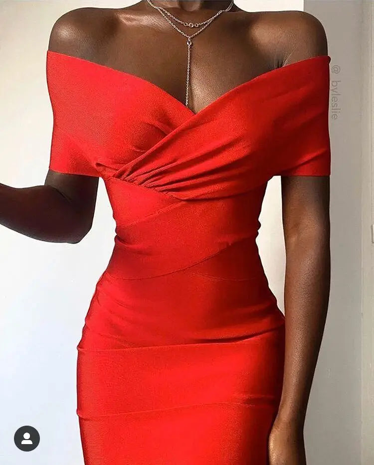 New Summer Women Bodycon Sexy Off The Shoulder Rayon Bandage Dress Club Dress Midi Celebrity Party Dress