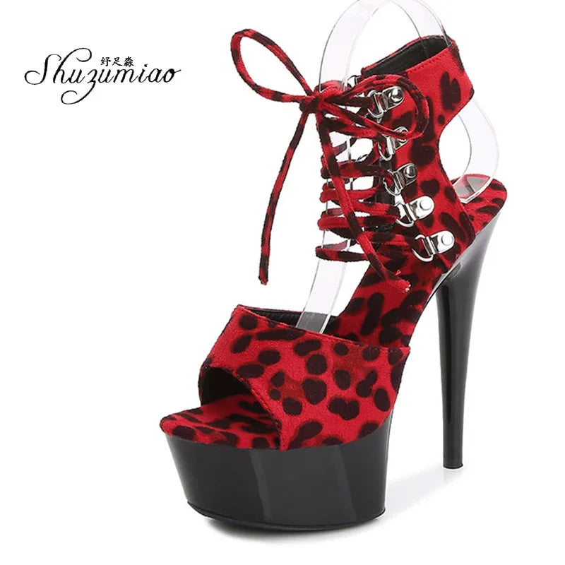Fashion Shoes Women Stripper Shoes Platform Sandals Girls Leopard Clear High Heels Shoes Strap Sandal Femmes Sandales As picture shown 18