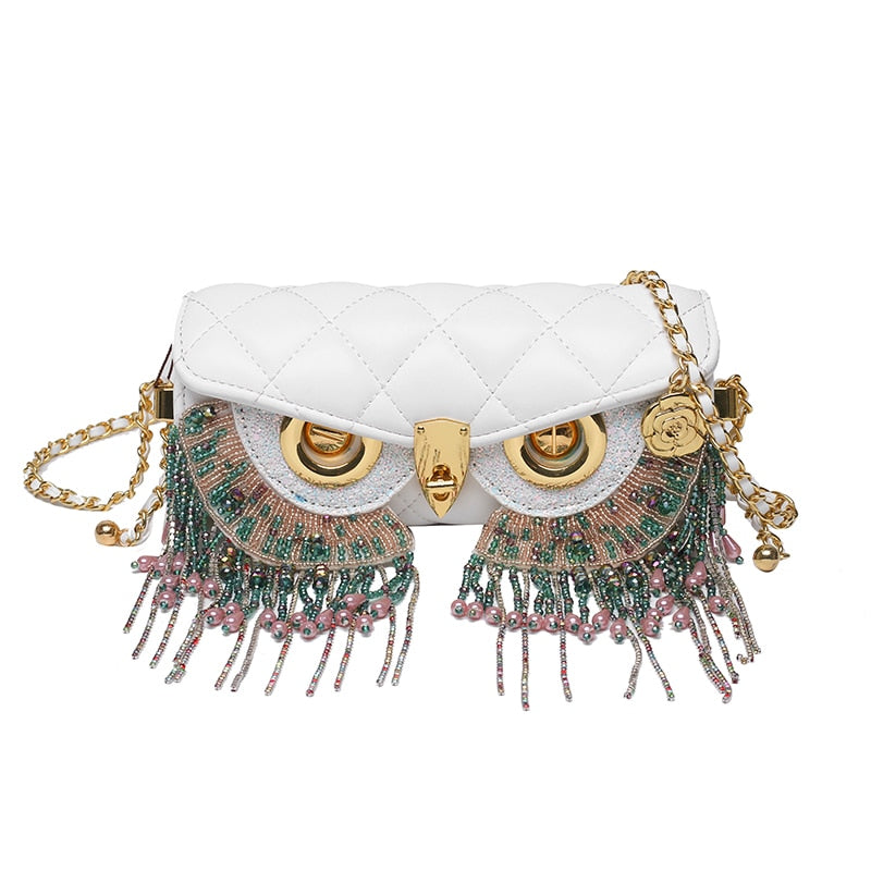 High Quality Women's Bag Fashion Owl Purses and Handbags Chain One Shoulder Messenger Bag Luxury Designer Tassel Bags for Women AMAIO