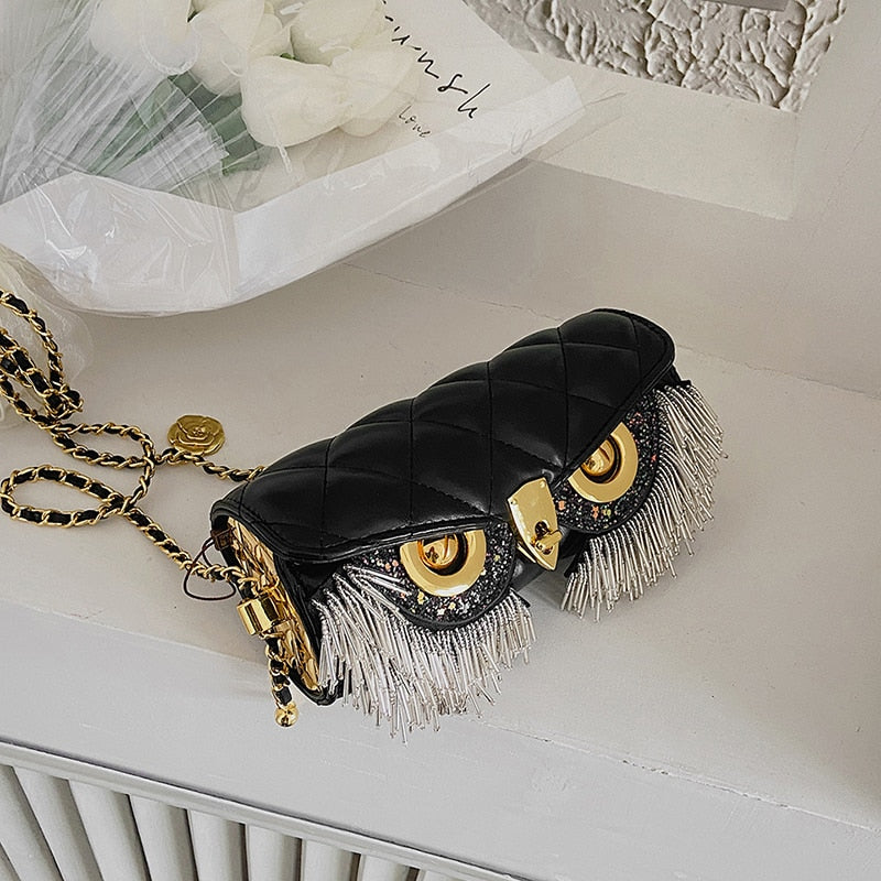 High Quality Women's Bag Fashion Owl Purses and Handbags Chain One Shoulder Messenger Bag Luxury Designer Tassel Bags for Women AMAIO