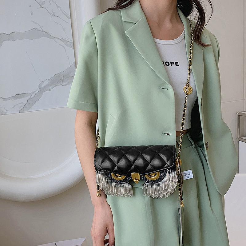 High Quality Women's Bag Fashion Owl Purses and Handbags Chain One Shoulder Messenger Bag Luxury Designer Tassel Bags for Women AMAIO