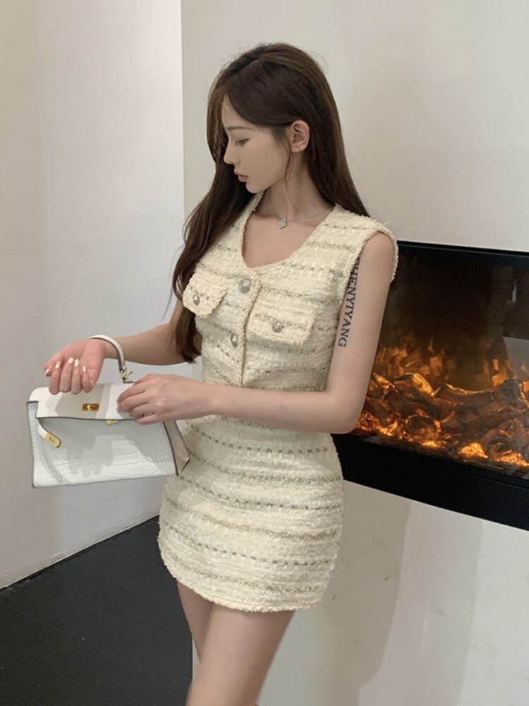 High Street French Luxury Small Fragrance 2 Piece Set Women Vest Crop Top + Skirt Suits Korean Elegant Fashion Two Piece Outfits