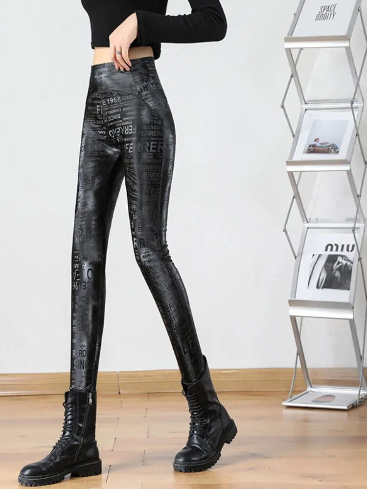 High Waist Leggings Women 2024 Autumn/Winter New Sexy Women PU Pant Black High Waist Pencil Pants Leggings Women Streetwear Yoga Black