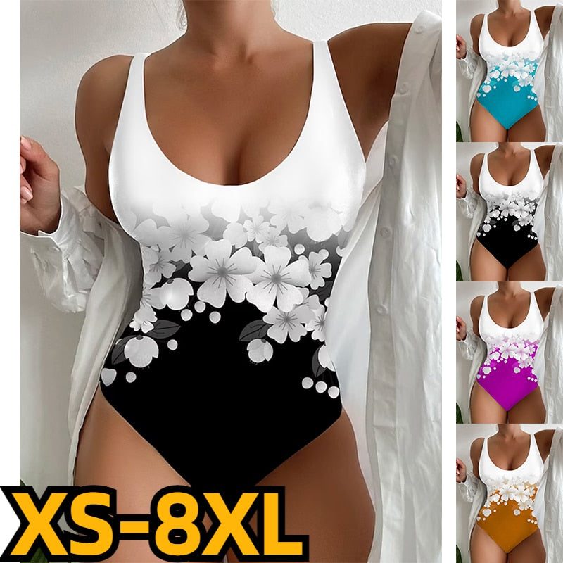 High Waisted Floral Print Bathing Suits Sports Vacation New Swimwear One Piece Monokini Bathing Suits Normal Swimsuit