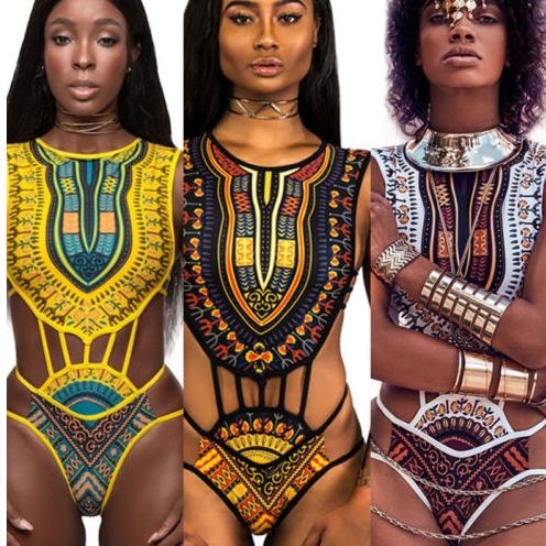 High waist swimsuit with African design.