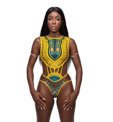 High waist swimsuit with African design. Negro