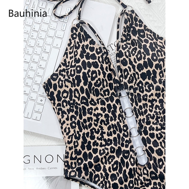 Hollow Out Sexy One Piece Swimsuit Leopard Print - Push Up Monokini Bodysuit Bathing Suit Beach Swimwear