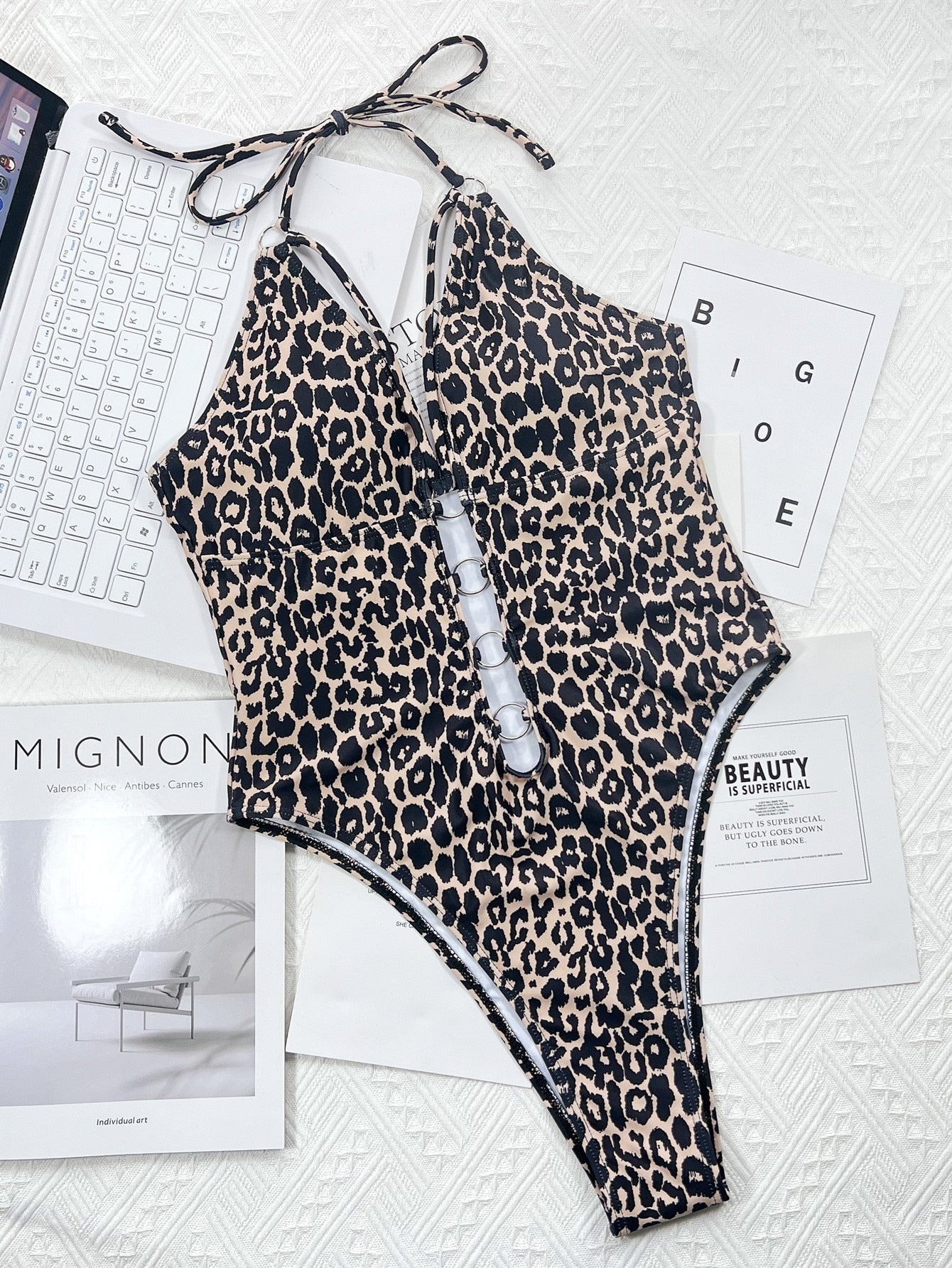 Hollow Out Sexy One Piece Swimsuit Leopard Print - Push Up Monokini Bodysuit Bathing Suit Beach Swimwear 1