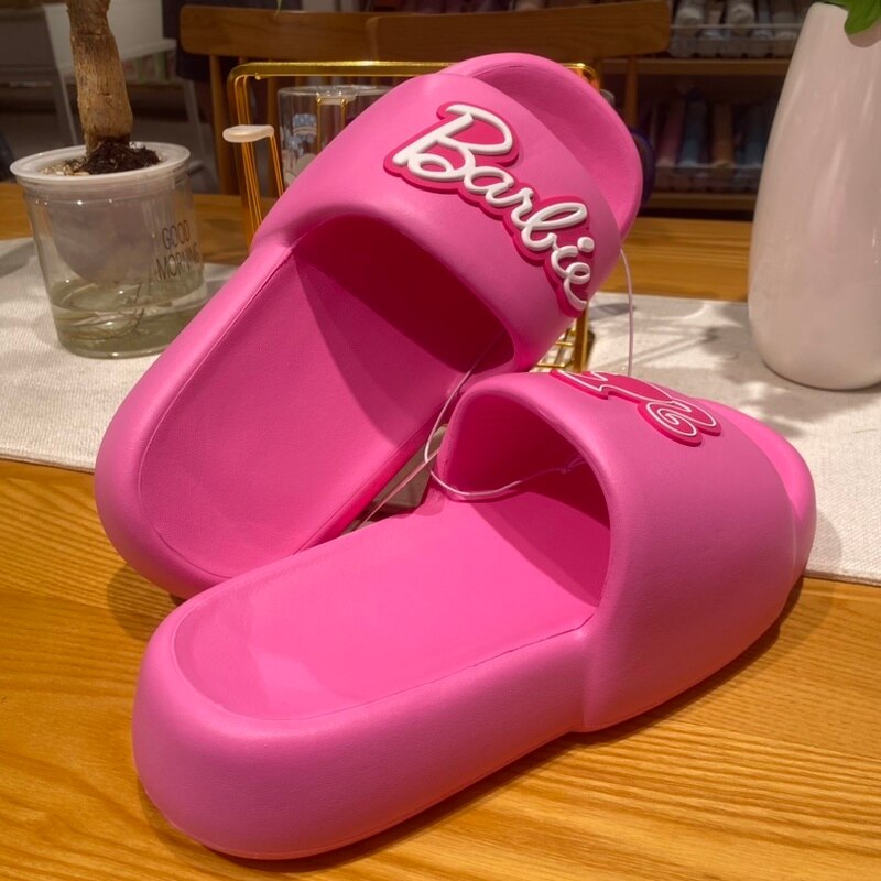 Hot Fashion Women Barbie Series Pink Thick Bottom Bathroom Non-Slip Slipper Summer Cute Girl Heart Home Floor Sandals Slippers