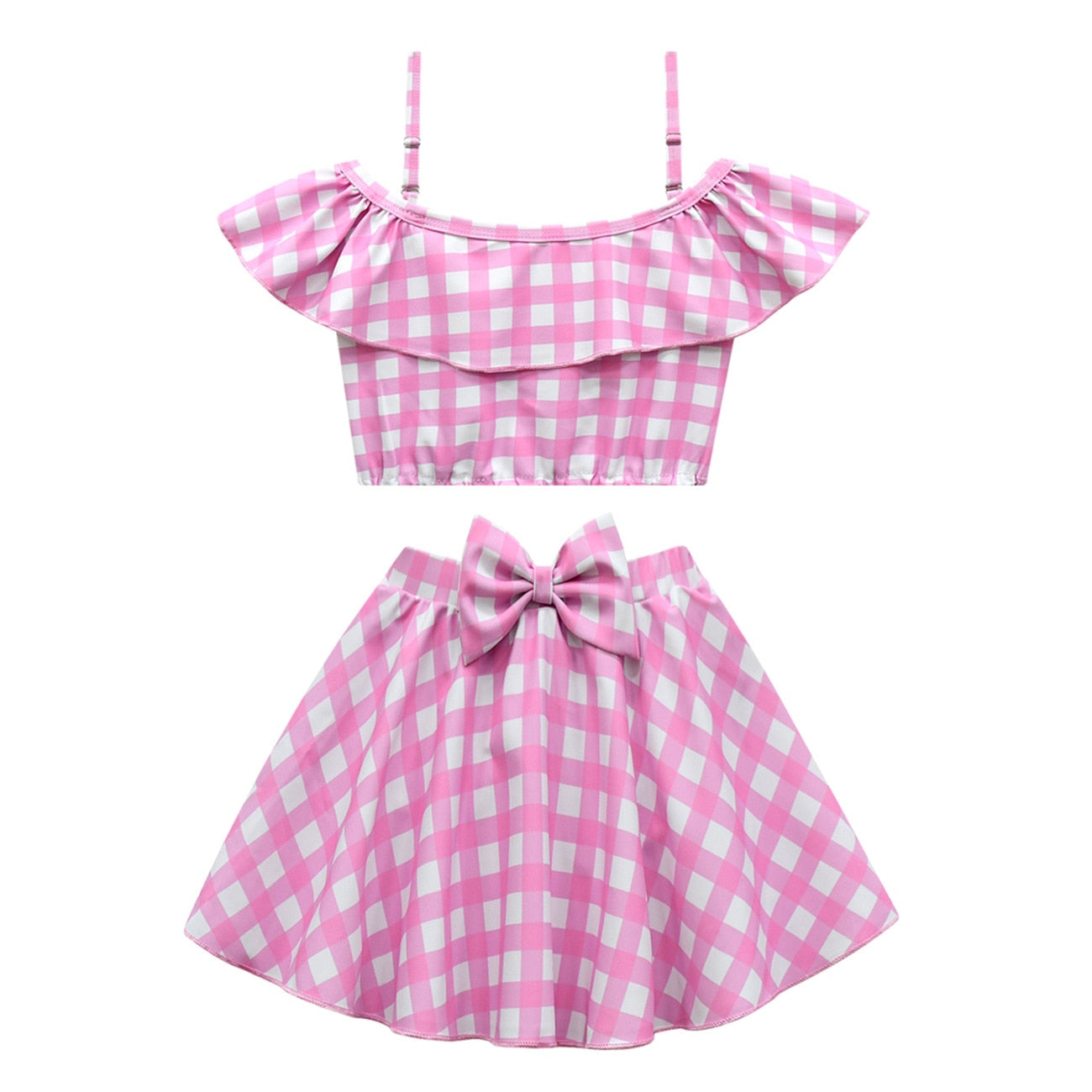 Hot Movie Barbie Costume For Kids Girls Cosplay Pink Plaid Dress Halloween Girl Dress Up Carnival Party Clothes With Hat 2-10T Pink Swim