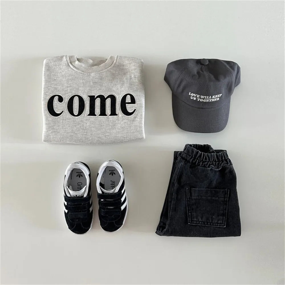 Ins Autumn Children Long Sleeve Sweatshirt Fashion Letter Girls Casual Clothes Cotton Baby Boys Hoodies Kids Pullover Tops