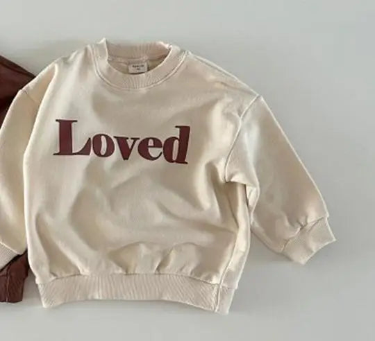 Ins Autumn Children Long Sleeve Sweatshirt Fashion Letter Girls Casual Clothes Cotton Baby Boys Hoodies Kids Pullover Tops beige apricot