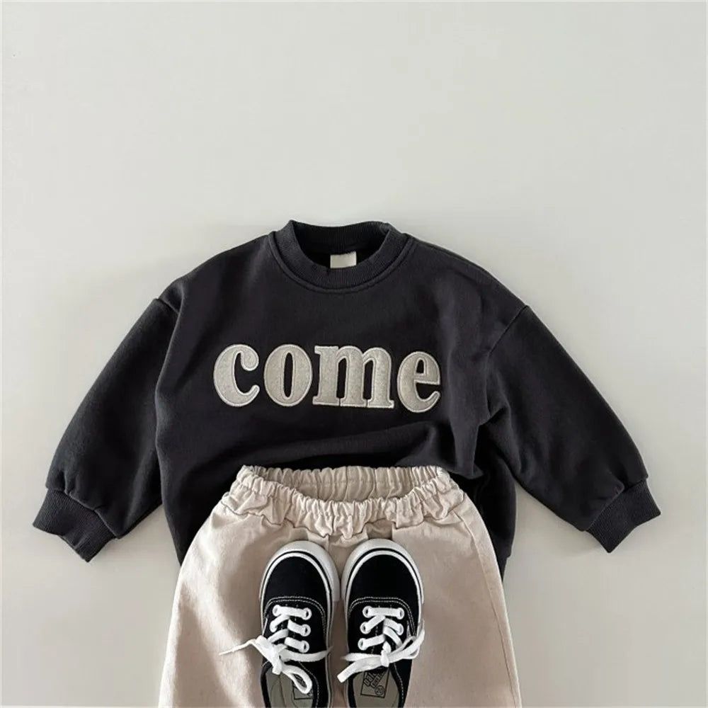 Ins Autumn Children Long Sleeve Sweatshirt Fashion Letter Girls Casual Clothes Cotton Baby Boys Hoodies Kids Pullover Tops