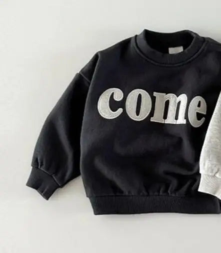 Ins Autumn Children Long Sleeve Sweatshirt Fashion Letter Girls Casual Clothes Cotton Baby Boys Hoodies Kids Pullover Tops dark gray