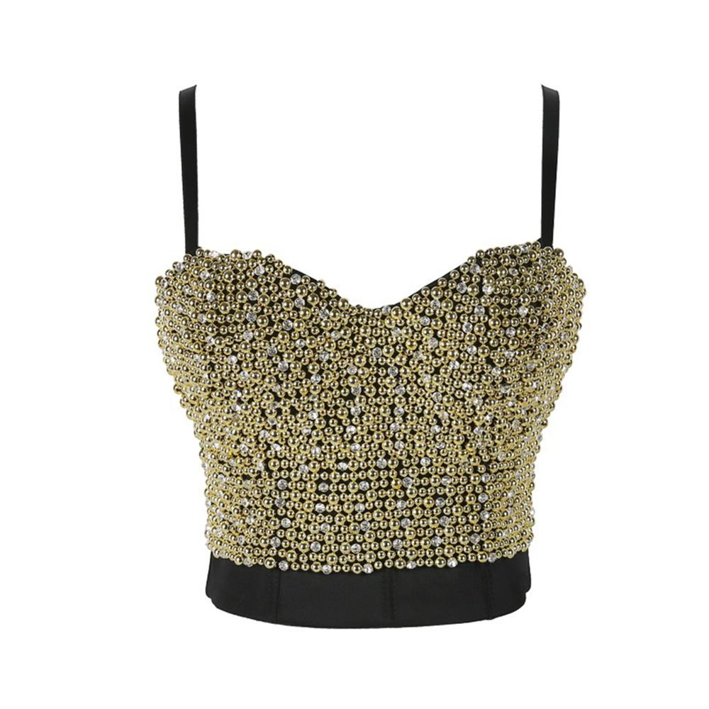 Irene Tinnie Hand-made Pearls Jewel Diamond Bralet Women's Bustier Bra Wedding Party Corset Cropped Top Vest Plus Size 1603