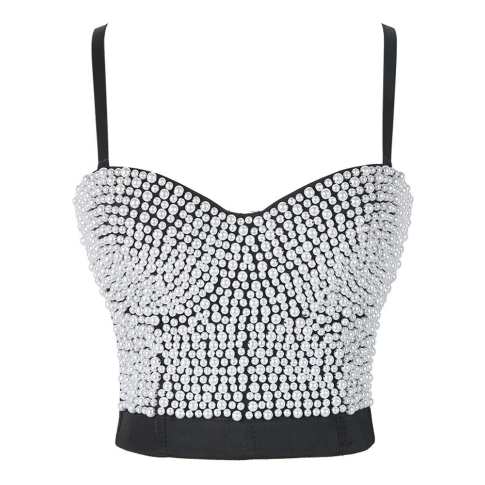 Irene Tinnie Hand-made Pearls Jewel Diamond Bralet Women's Bustier Bra Wedding Party Corset Cropped Top Vest Plus Size 5101