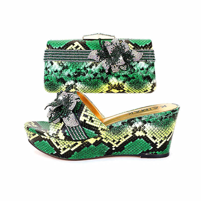 Italian Design Shoe Bag Set Women Summer Thick Bottom -Suitable for Wedding Party Size 37 to Size 44 05