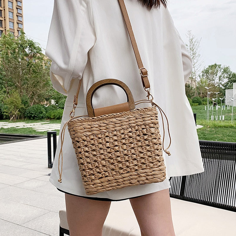 JIOMAY Luxury Bags for Women Straw Bags Weave Tote Bags Designer Handbag Summer 2024 Purse Drawstring Closure Beach Shoulder Bag