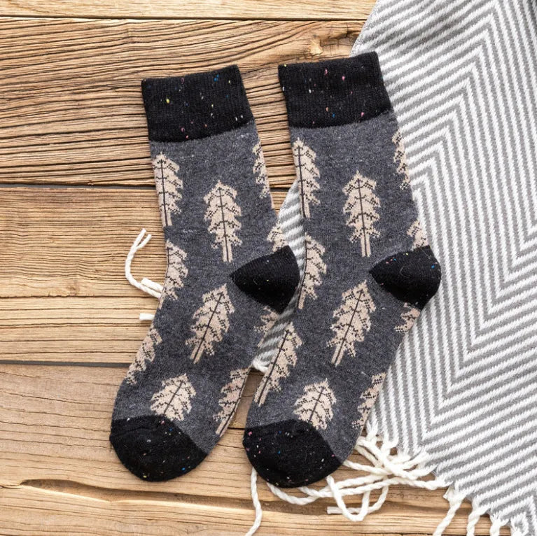 Japanese Style Autumn Winter Women Wool Socks Clay-colored Chiffon Ladies Warm Socks with Christmas Tree Thickened 134 dark gray 1 One Size
