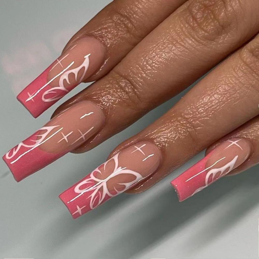 Japanese Style Black Graffiti False Nails Detachable Long Coffin Ballet Fake Nails Full Cover Nail Tips Press on Nails 24Pcs