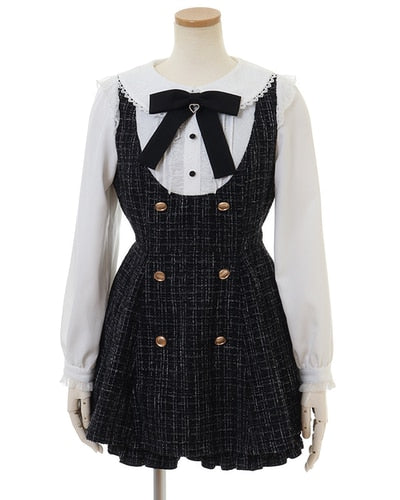 Japanese Style Cute Sweet Shorts Suit 2024 Spring and Autumn Lace Up Bow Neck Plaid Coat Suit Girl and Short Pants 2 Piece Sets Black One Size