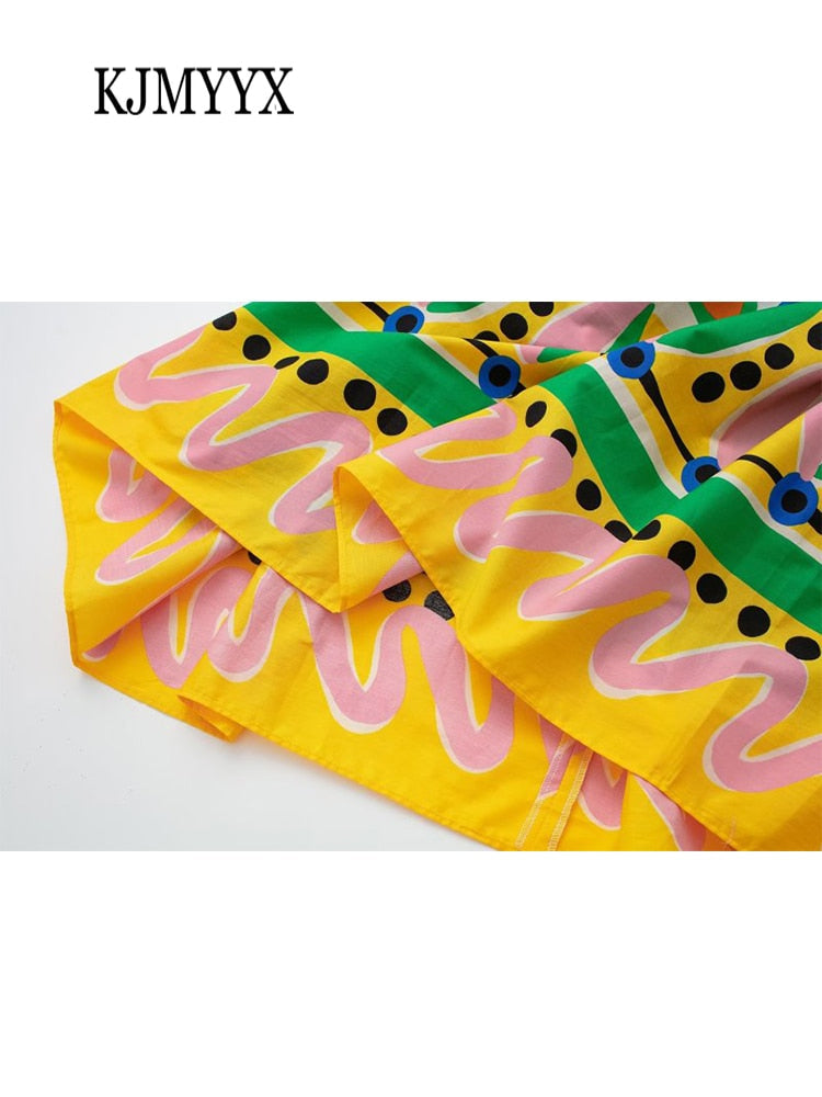 KJMYYX 2024 Fashion Summer Print Skirt Sets For Women Female Causal Halter Sleeveless Camisole Tops A-Line Mid-Calf Skirt