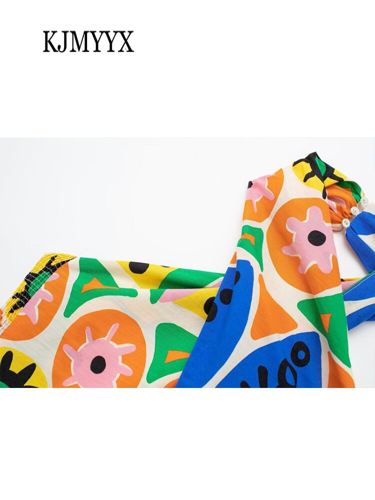 KJMYYX 2024 Fashion Summer Print Skirt Sets For Women Female Causal Halter Sleeveless Camisole Tops A-Line Mid-Calf Skirt