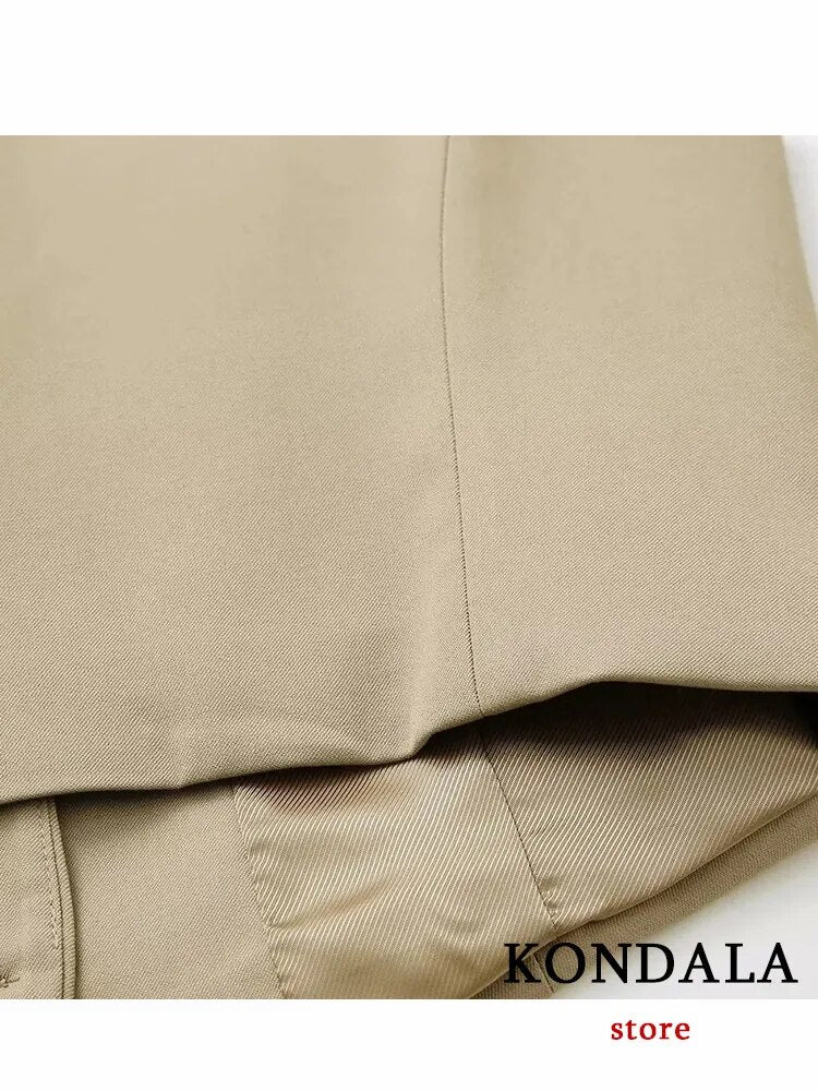 KONDALA Vintage Khaki Office Lady Suit V-Neck Single Button Sleeveless Vest High Waist Long Straight Pants Fashion 2024 Autumn