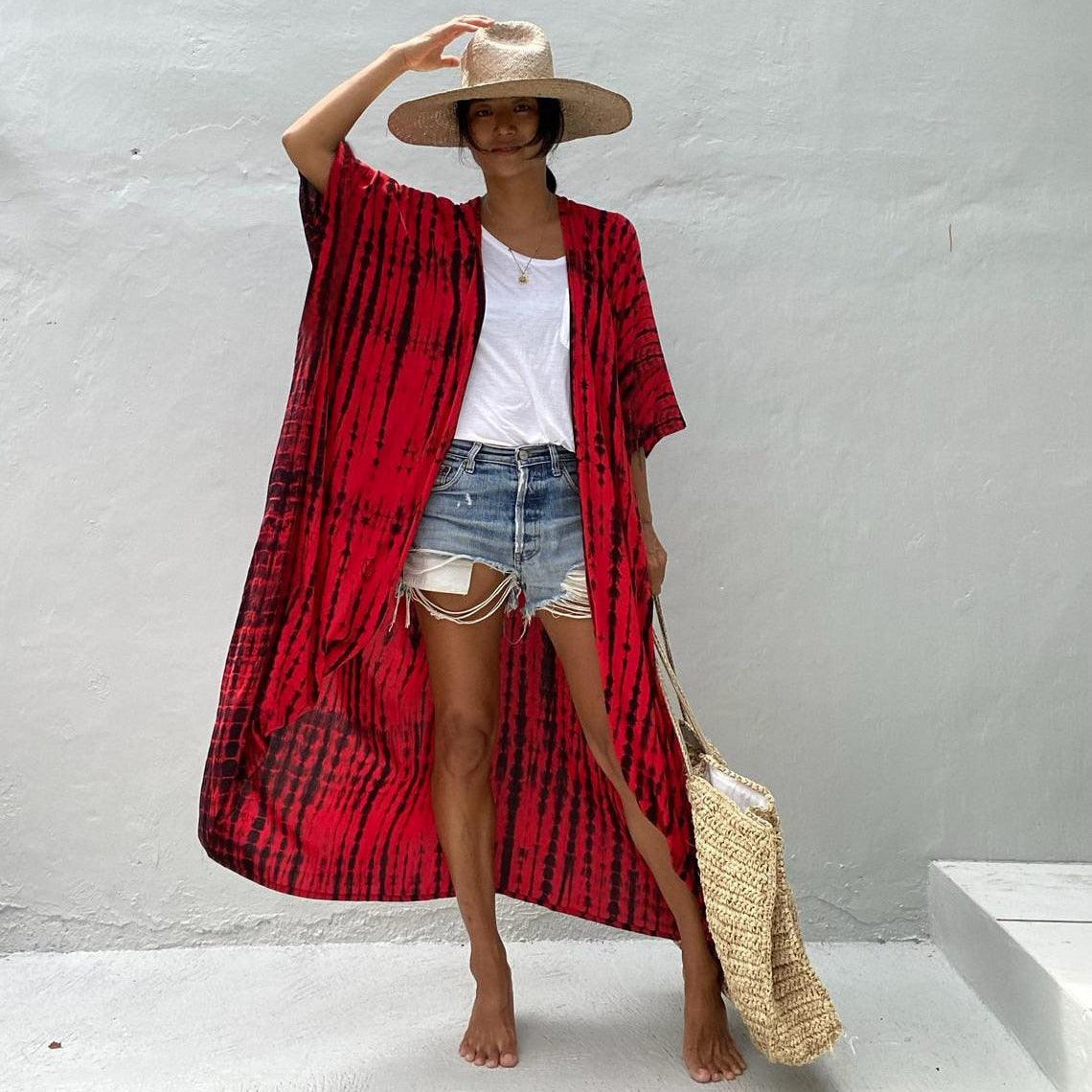 Kaftan Beach Tunic Beach Cover up Saida de Praia Swimsuit Red One Size