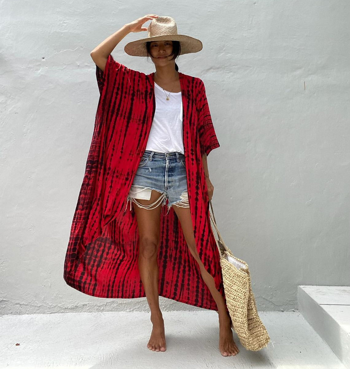 Kaftan Beach Tunic Beach Cover up Saida de Praia Swimsuit Red One Size