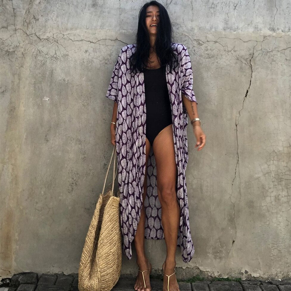 Kaftan Beach Tunic Beach Cover up Saida de Praia Swimsuit Q1225-(975-6) One Size