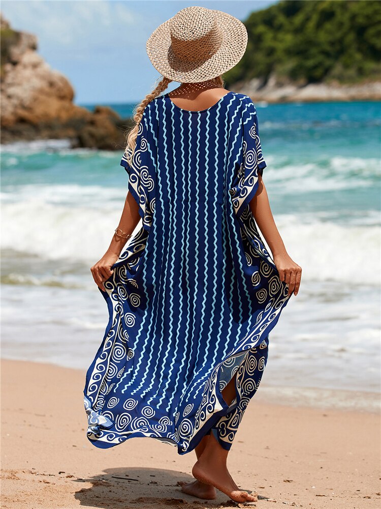 Kaftan Embroidery Beach Cover up Saida de Praia Swimsuit Women Bikini cover up Tunics for Beach Pareo Sarong Beachwear