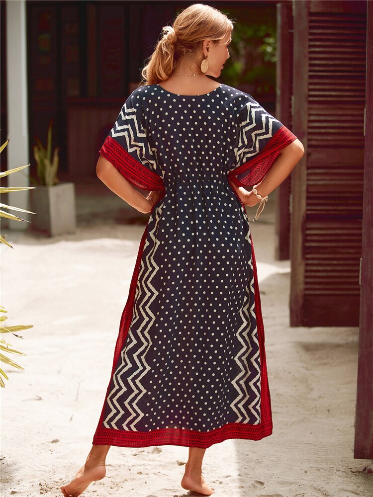 Kaftan Embroidery Beach Cover up Saida de Praia Swimsuit Women Bikini cover up Tunics for Beach Pareo Sarong Beachwear