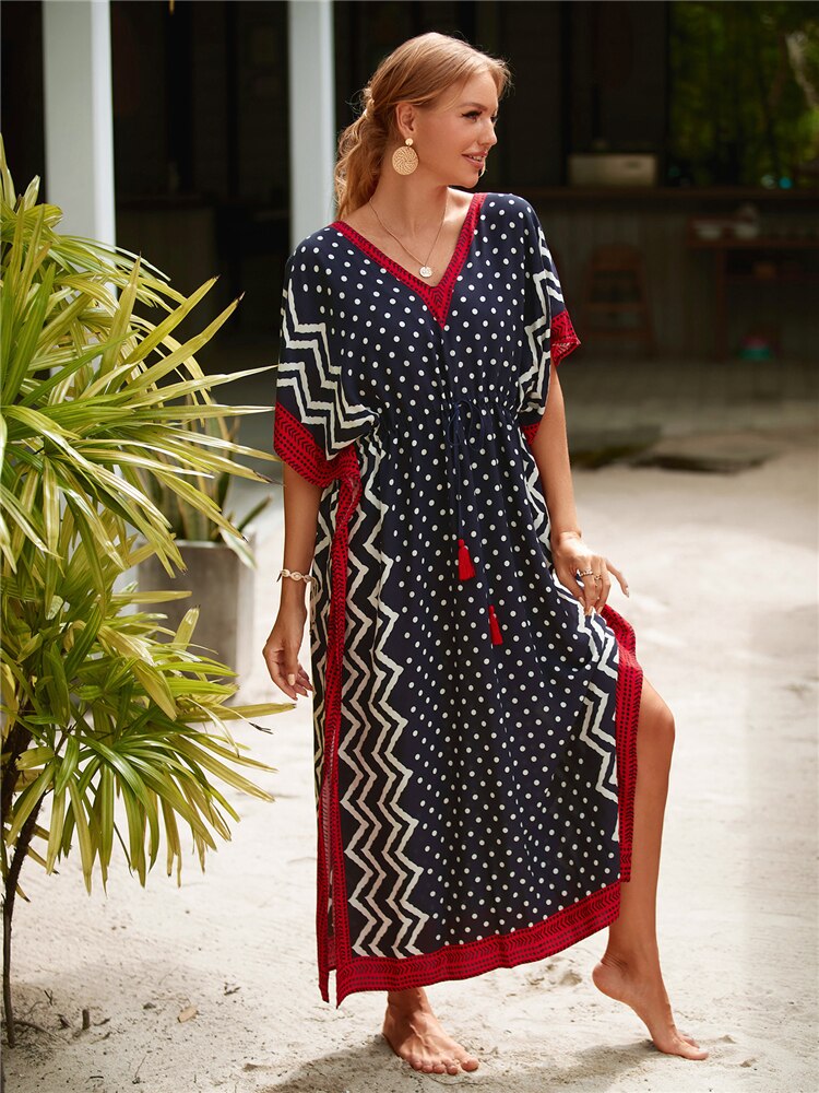 Kaftan Embroidery Beach Cover up Saida de Praia Swimsuit Women Bikini cover up Tunics for Beach Pareo Sarong Beachwear