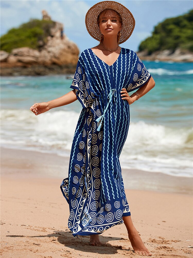 Kaftan Embroidery Beach Cover up Saida de Praia Swimsuit Women Bikini cover up Tunics for Beach Pareo Sarong Beachwear