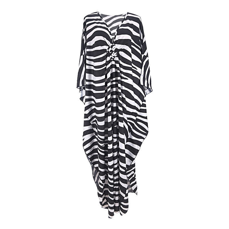 Kaftans - Kimono Printed Bohemian Beach Dresses Maxi Robe Bathing Suits Seaside Holiday Beachwear