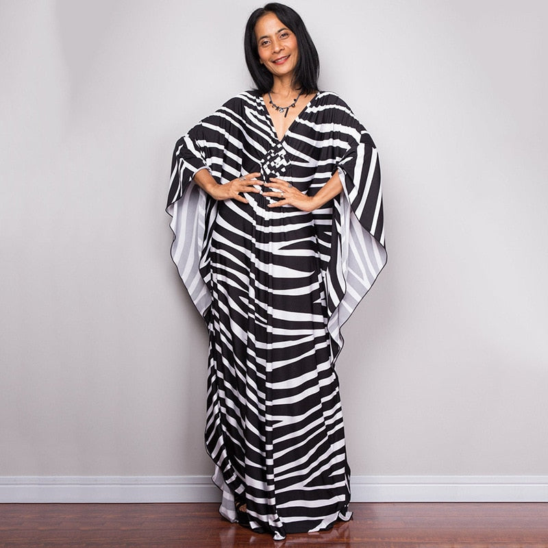 Kaftans - Kimono Printed Bohemian Beach Dresses Maxi Robe Bathing Suits Seaside Holiday Beachwear Style-1 One Size