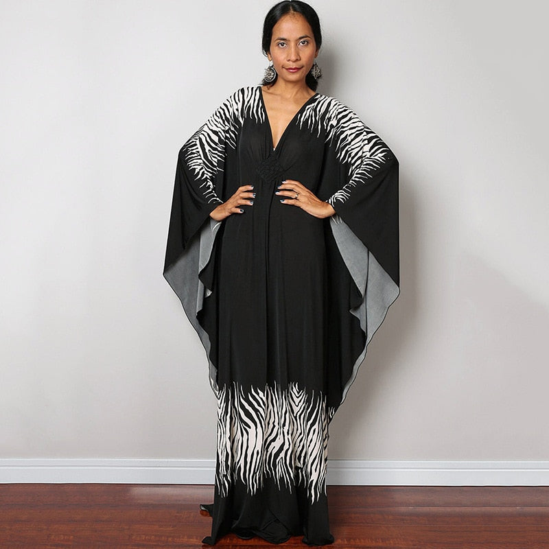 Kaftans - Kimono Printed Bohemian Beach Dresses Maxi Robe Bathing Suits Seaside Holiday Beachwear Style-37 One Size