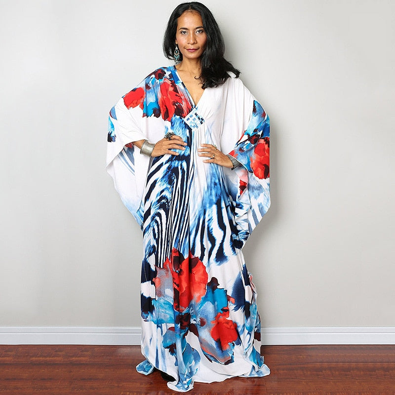 Kaftans - Kimono Printed Bohemian Beach Dresses Maxi Robe Bathing Suits Seaside Holiday Beachwear Style-9 One Size