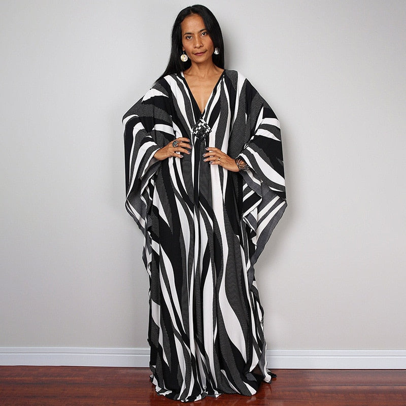 Kaftans - Kimono Printed Bohemian Beach Dresses Maxi Robe Bathing Suits Seaside Holiday Beachwear Style-39 One Size