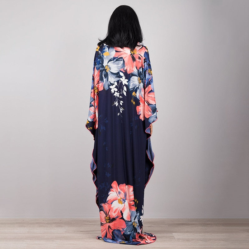 Kaftans - Kimono Printed Bohemian Beach Dresses Maxi Robe Bathing Suits Seaside Holiday Beachwear