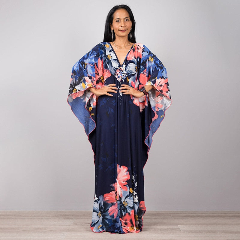 Kaftans - Kimono Printed Bohemian Beach Dresses Maxi Robe Bathing Suits Seaside Holiday Beachwear Style-6 One Size