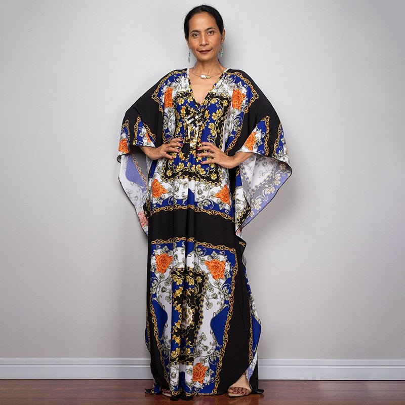 Kaftans - Kimono Printed Bohemian Beach Dresses Maxi Robe Bathing Suits Seaside Holiday Beachwear Style-38 One Size