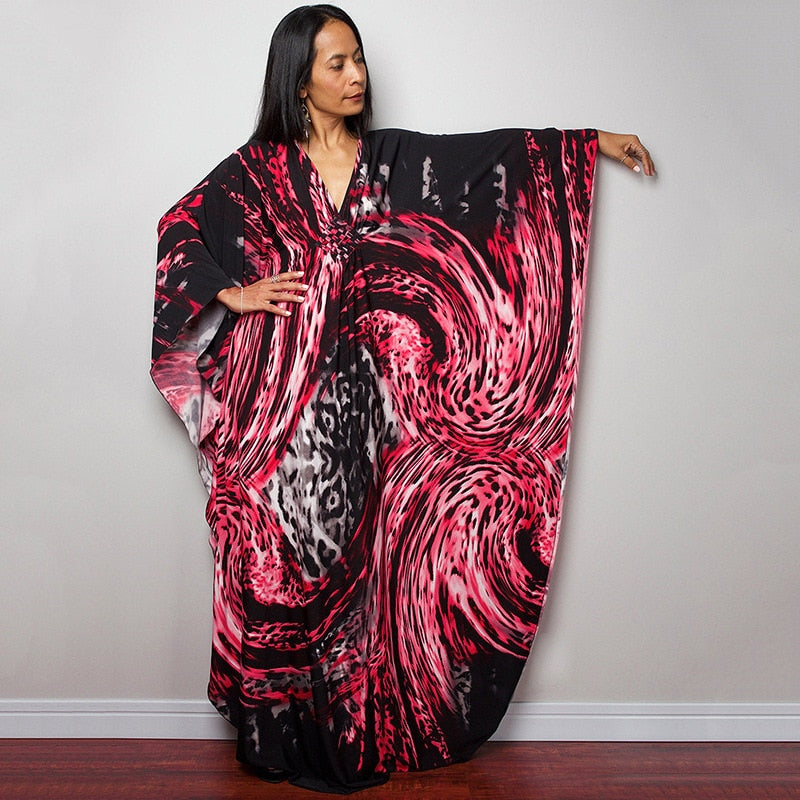 Kaftans - Kimono Printed Bohemian Beach Dresses Maxi Robe Bathing Suits Seaside Holiday Beachwear Style-30 One Size