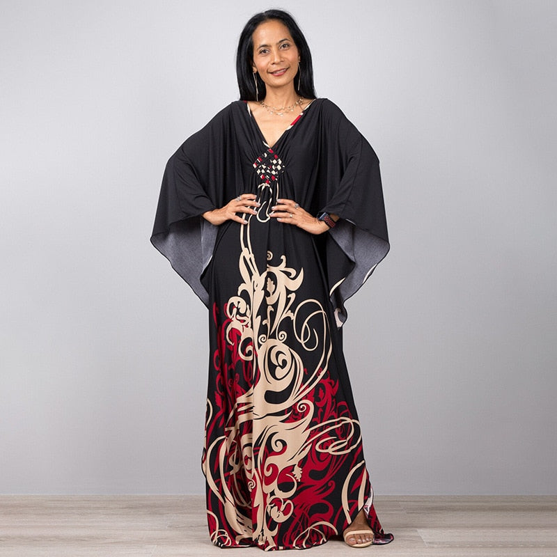 Kaftans - Kimono Printed Bohemian Beach Dresses Maxi Robe Bathing Suits Seaside Holiday Beachwear Style-11 One Size