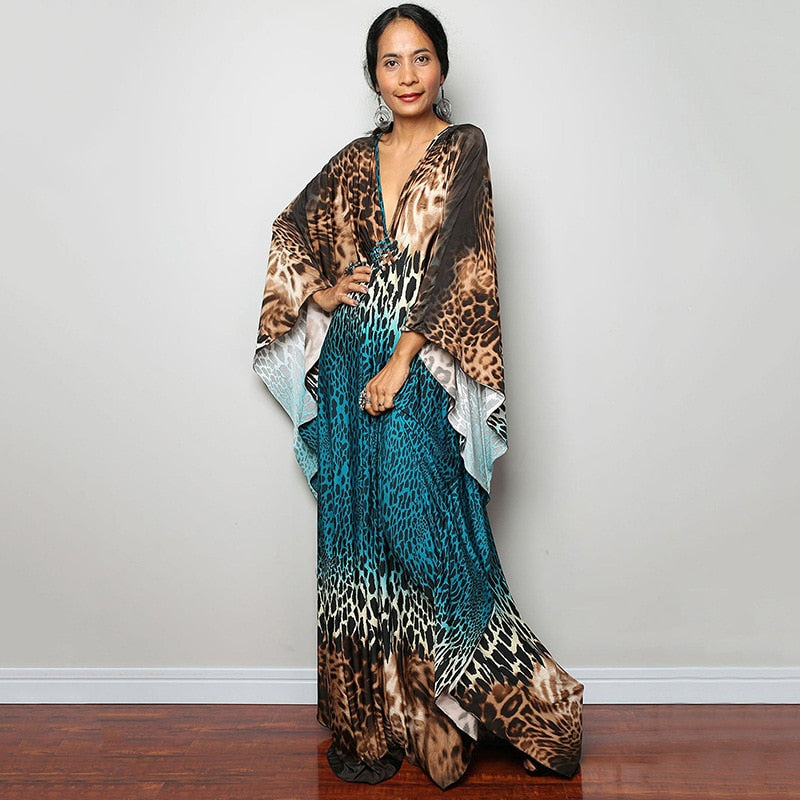 Kaftans - Kimono Printed Bohemian Beach Dresses Maxi Robe Bathing Suits Seaside Holiday Beachwear Style-29 One Size