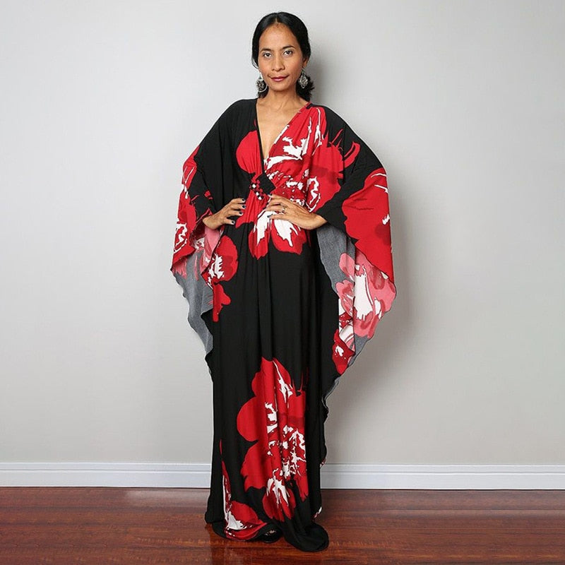 Kaftans - Kimono Printed Bohemian Beach Dresses Maxi Robe Bathing Suits Seaside Holiday Beachwear Style-14 One Size