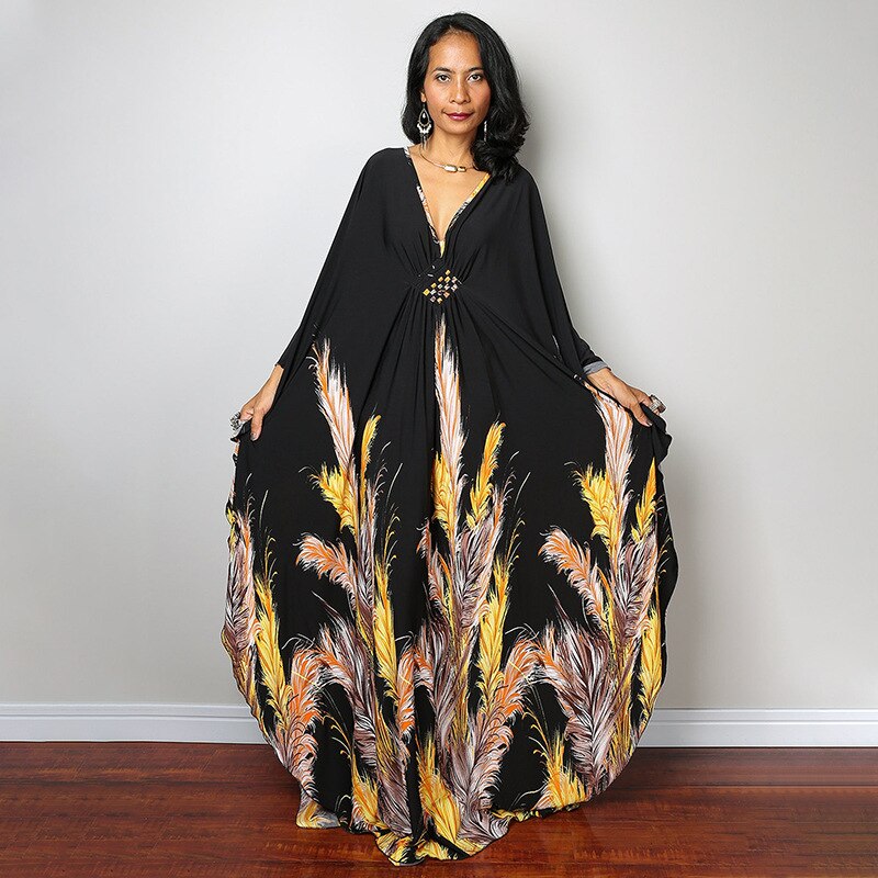 Kaftans - Kimono Printed Bohemian Beach Dresses Maxi Robe Bathing Suits Seaside Holiday Beachwear Style-33 One Size